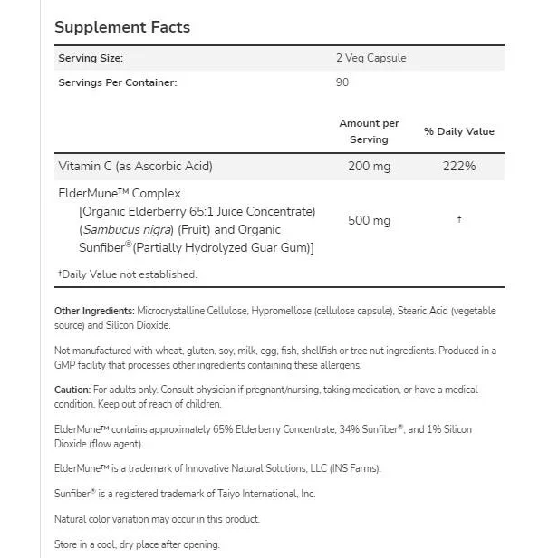 ElderMune™ | 65:1 Elderberry Juice Concentrate (45 дози) / 90 капсули - NOW Foods