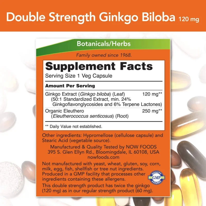 Ginkgo Biloba 120 mg / Double Strength (50 дози) - NOW Foods