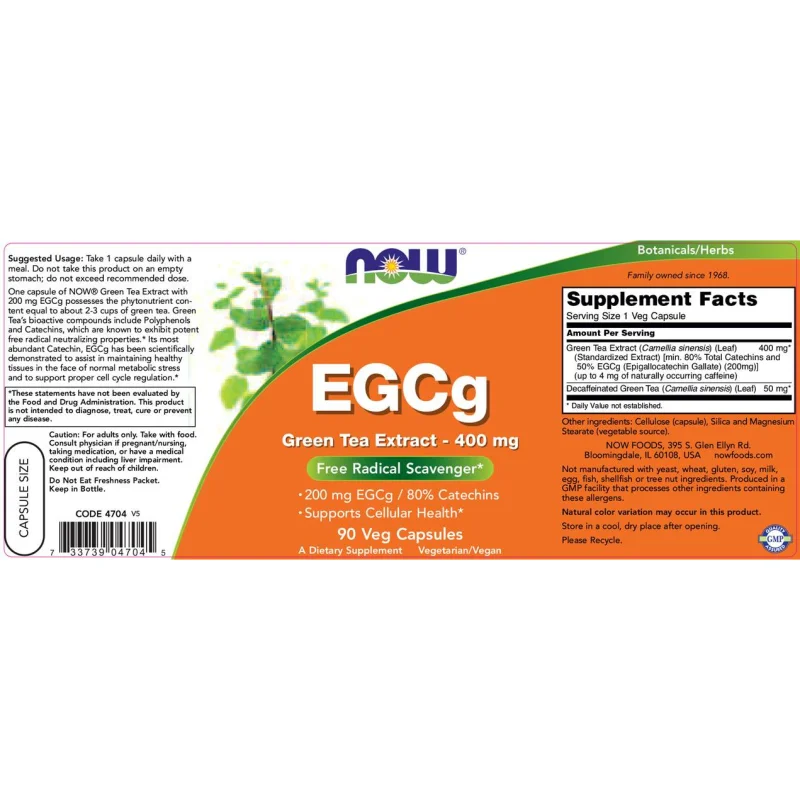 EGCG / Green Tea Extract 400 mg / 90 капсули - NOW Foods