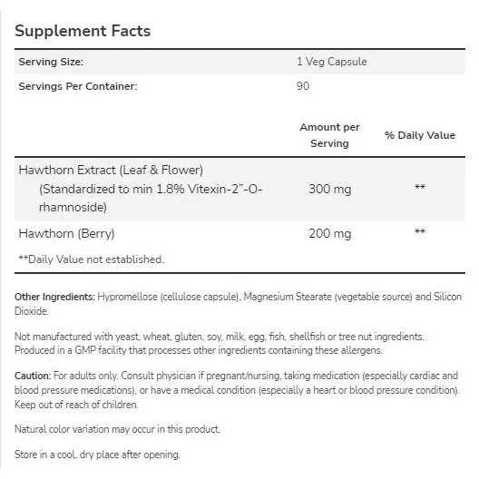 Hawthorn Extract 300 mg (90 дози) / 90 капсули - NOW Foods