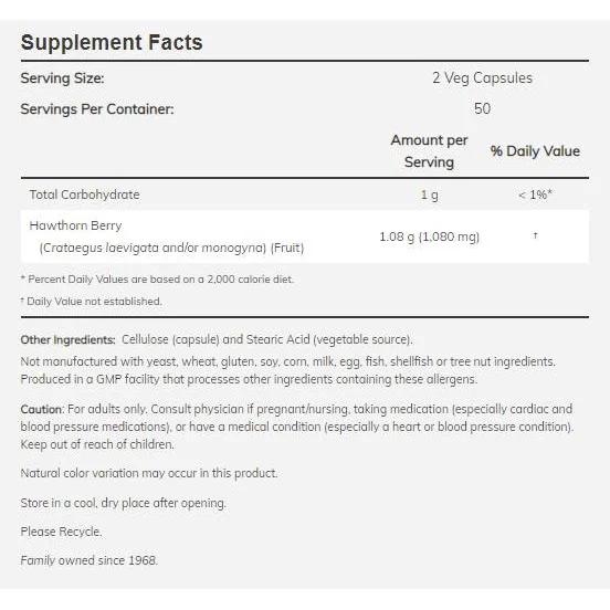 Hawthorn Berry 540 mg (50 дози) / 100 капсули - NOW Foods