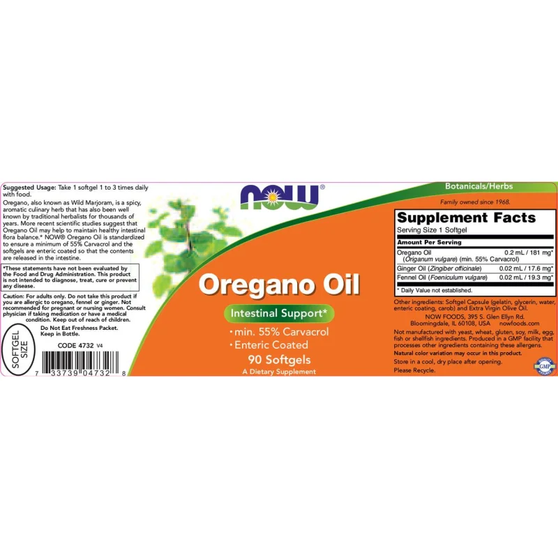 Oregano Oil / 90 Гел капсули - NOW Foods