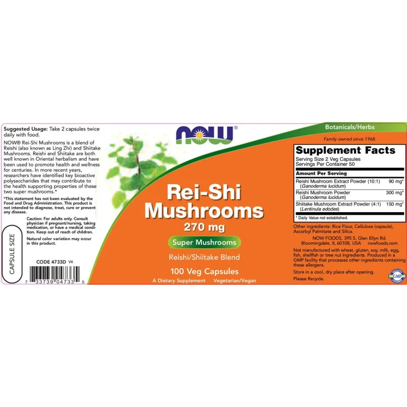Rei-Shi Mushrooms / 100 капсули - NOW Foods