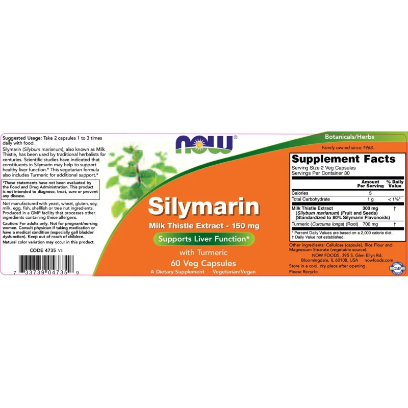 Silymarin Milk Thistle Extract 150 mg (30 дози) / 60 капсули - NOW Foods