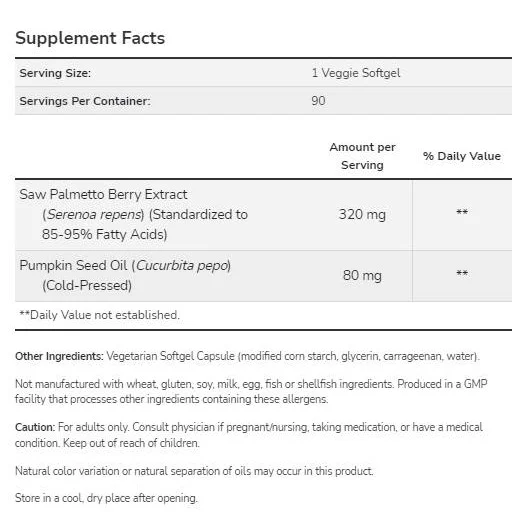 Saw Palmetto Extract | with Pumpkin Seed Oil (90 дози) / 90 Гел капсули - NOW Foods