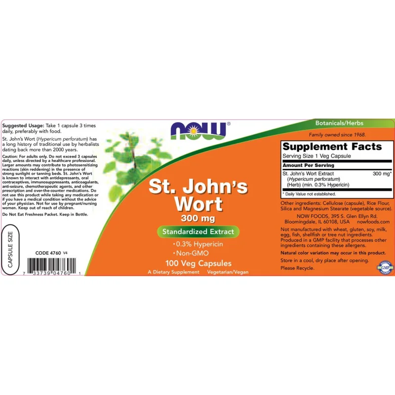St. John's Wort 300 mg (100 дози) / 100 капсули - NOW Foods
