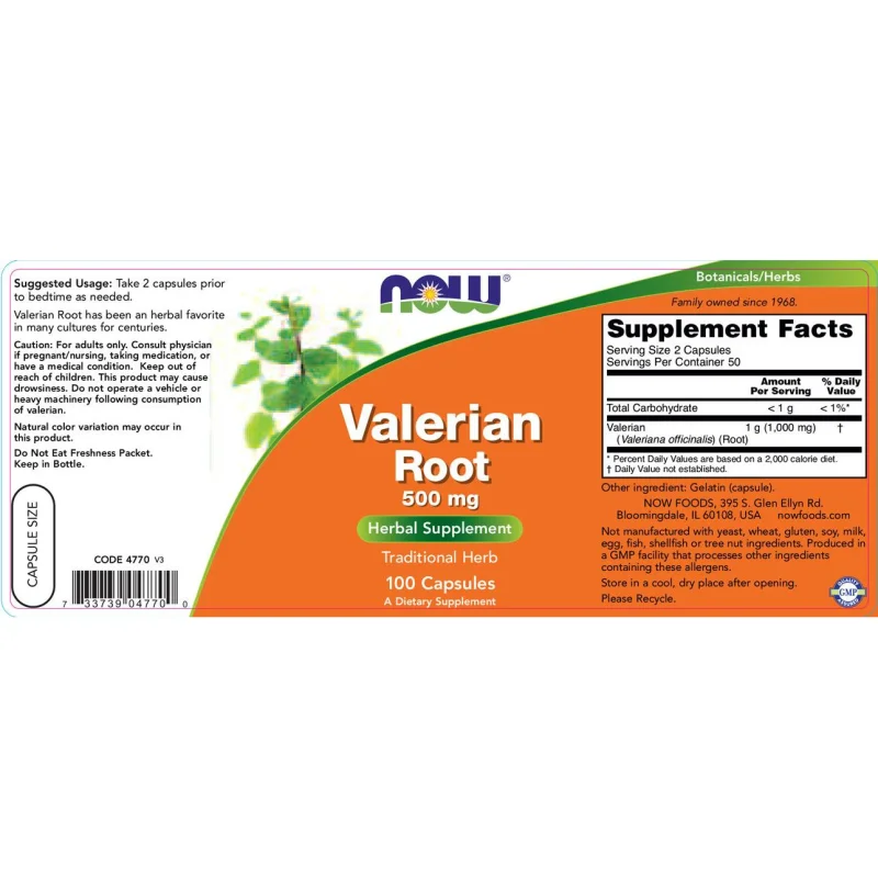 Valerian Root 500 mg (50 дози) / 100 капсули - NOW Foods