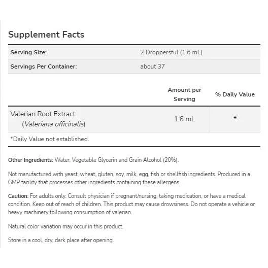 Valerian Root Liquid Extract (37 дози) / 59 мл - NOW Foods
