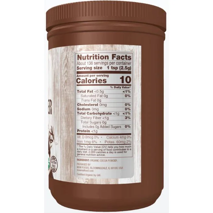 Organic Cocoa Powder | No Sugar Added / 340 грама - NOW Foods