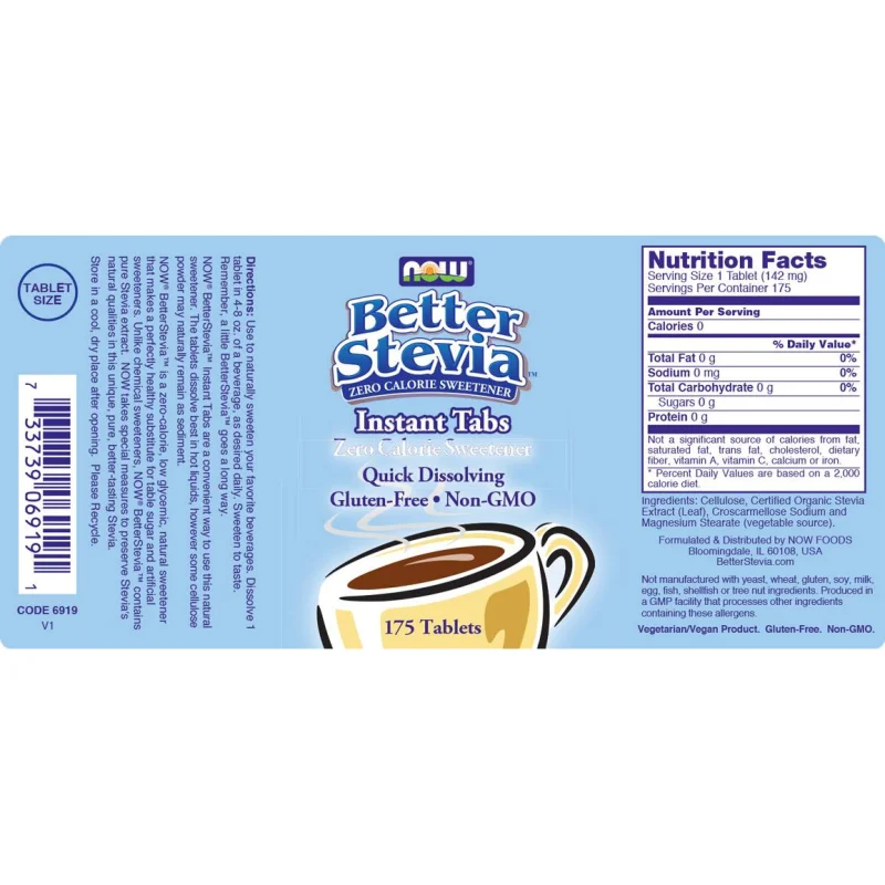 Stevia Instant Tabs / 175 Таблетки - NOW Foods