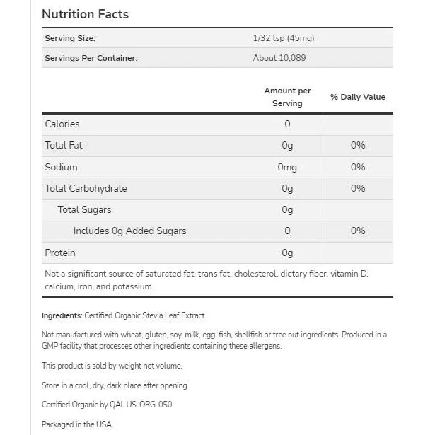 Better Stevia® Extract Powder | Organic / 113 грама - NOW Foods