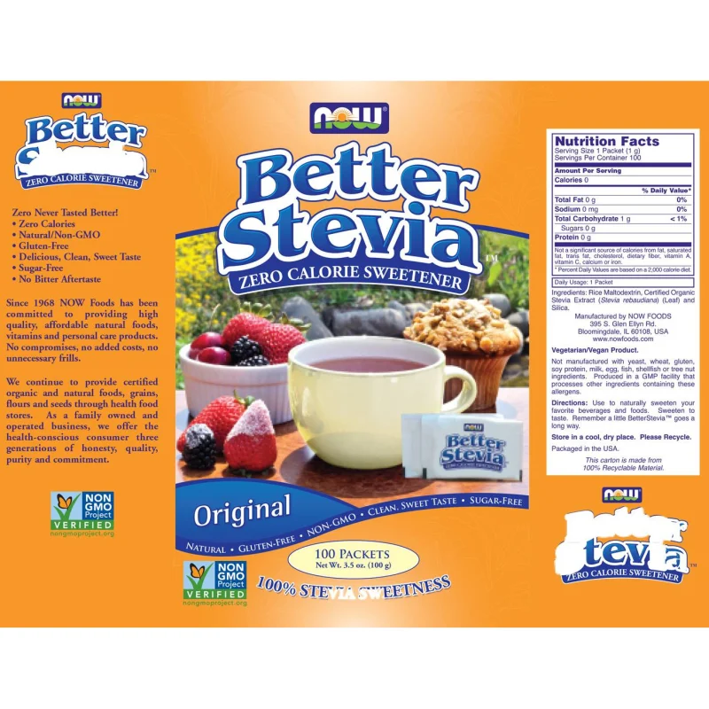 Better Stevia® Original Packets / 100 Пакета - NOW Foods