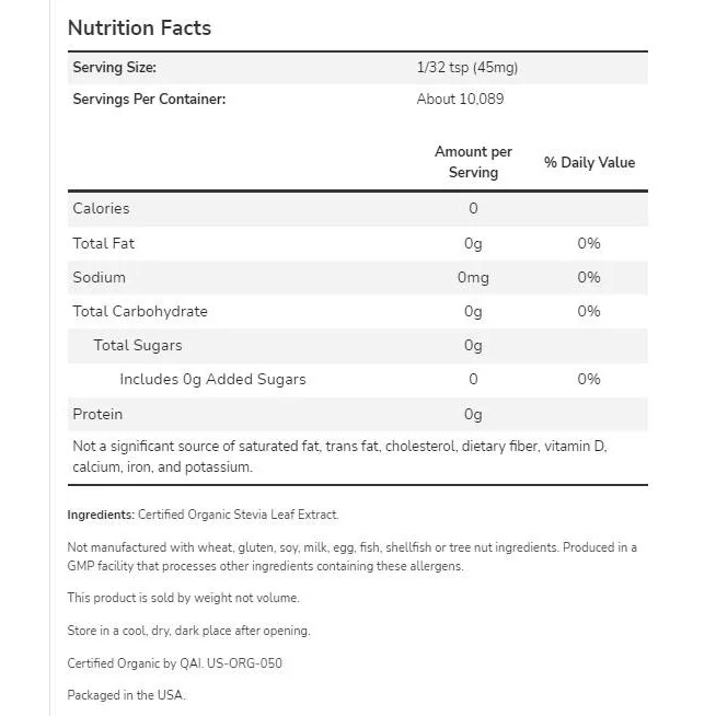 Better Stevia® Extract Powder | Organic / 28 грама - NOW Foods