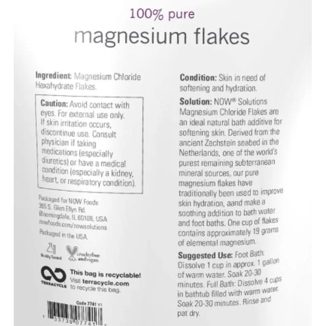 100% Pure Magnesium Flakes / 750 грама - NOW Foods