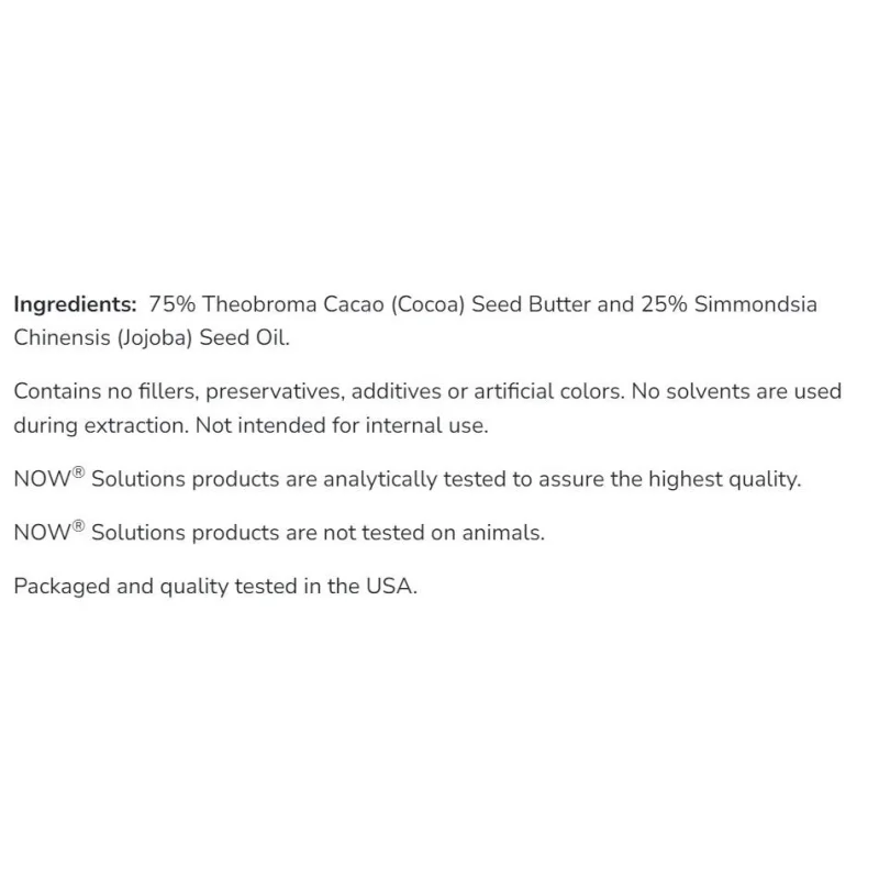 Cocoa Butter with Jojoba Oil / 184 грама - NOW Foods