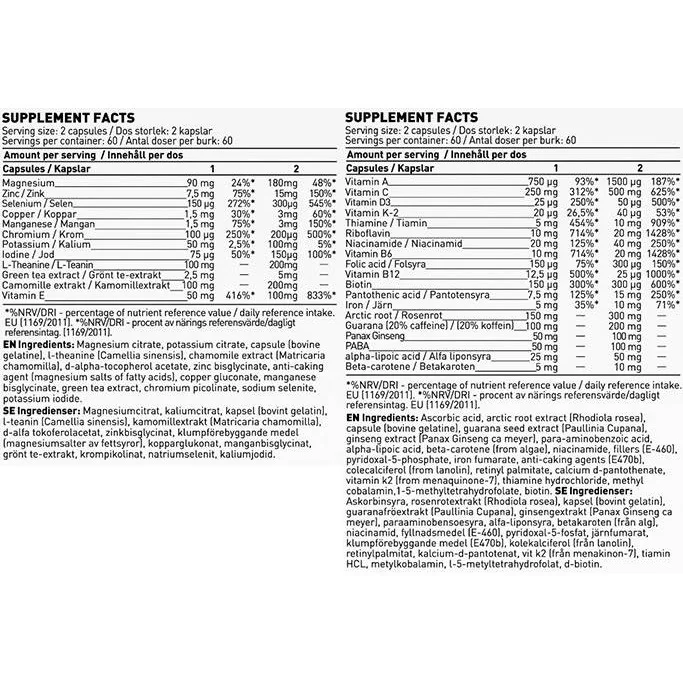 Vitamin Day Formula & Mineral Night Formula Complex / 120 капсули, 60 дози / 2 x 120 капсули - SWEDISH Supplements