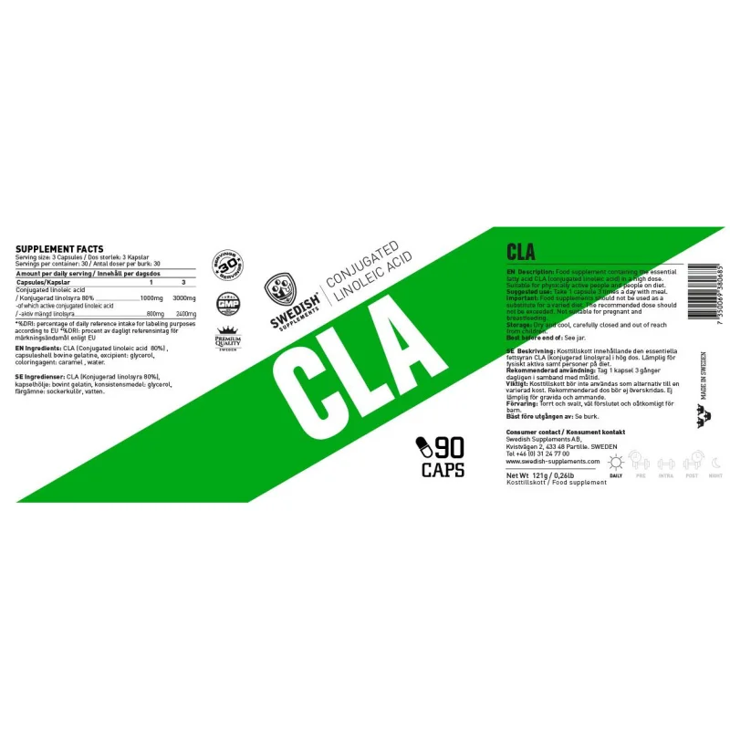 CLA 1000 mg / 90 дражета, 90 дози - SWEDISH Supplements