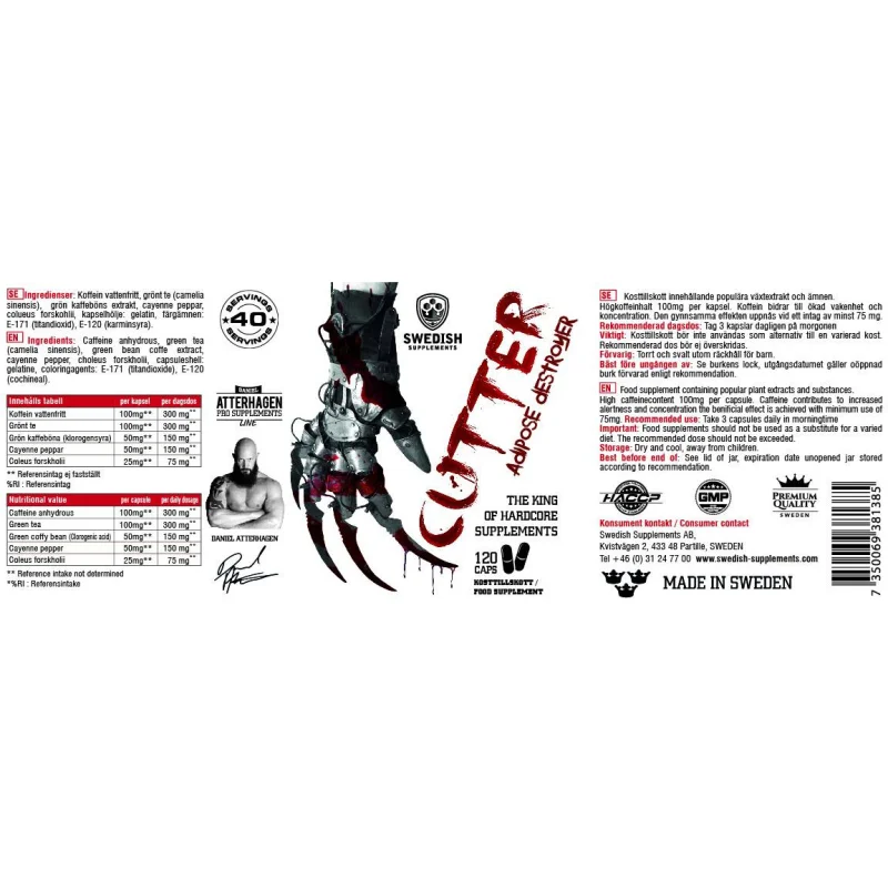 THE CUTTER | Thermogenic Adipose Destroyer / 120 капсули, 40 дози - SWEDISH Supplements
