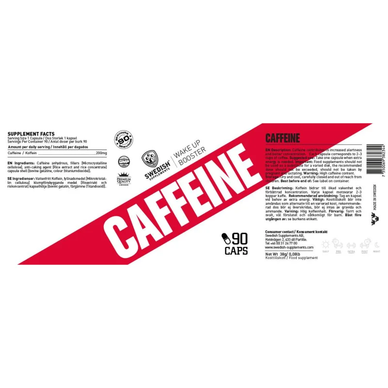 Caffeine 200 mg / 90 капсули, 90 дози - SWEDISH Supplements