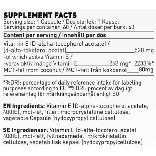 Vitamin E 400 IU | with MCT Oil / 60 капсули, 60 дози - SWEDISH Supplements