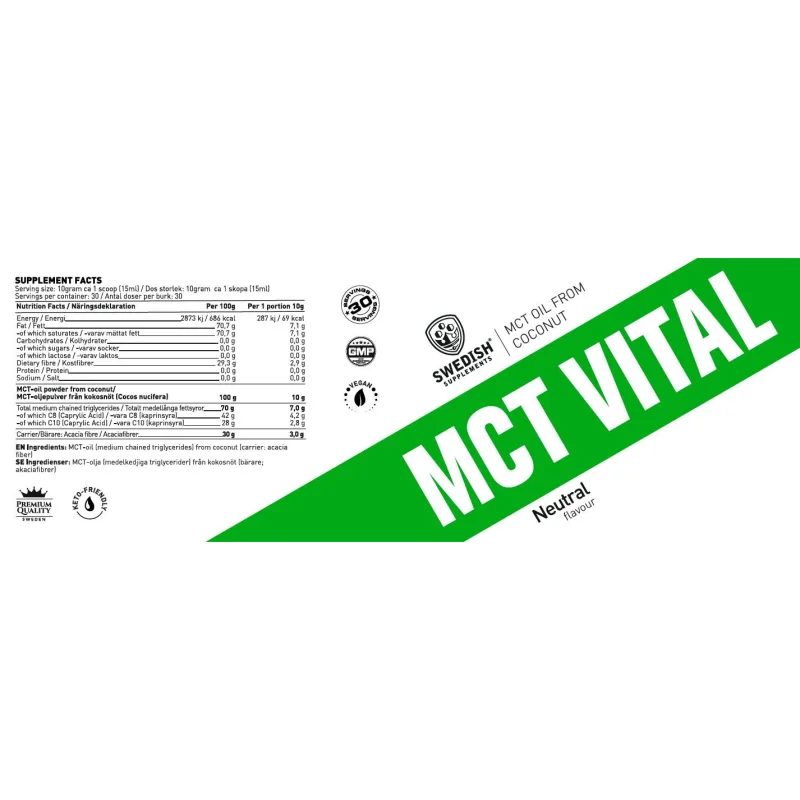 MCT Vital Powder / from Coconut Oil / 300 грама, 30 дози - SWEDISH Supplements