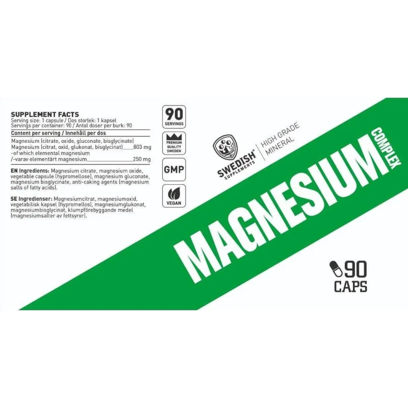 Magnesium Complex | 4 Types Matrix ~ Citrate, Oxide, Gluconate, Bisglycinate / 90 капсули, 90 дози - SWEDISH Supplements