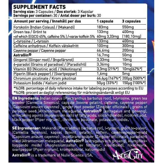 Hellfire | with Forskolin, Grains of Paradise & Green Tea / 90 капсули, 30 дози - SWEDISH Supplements