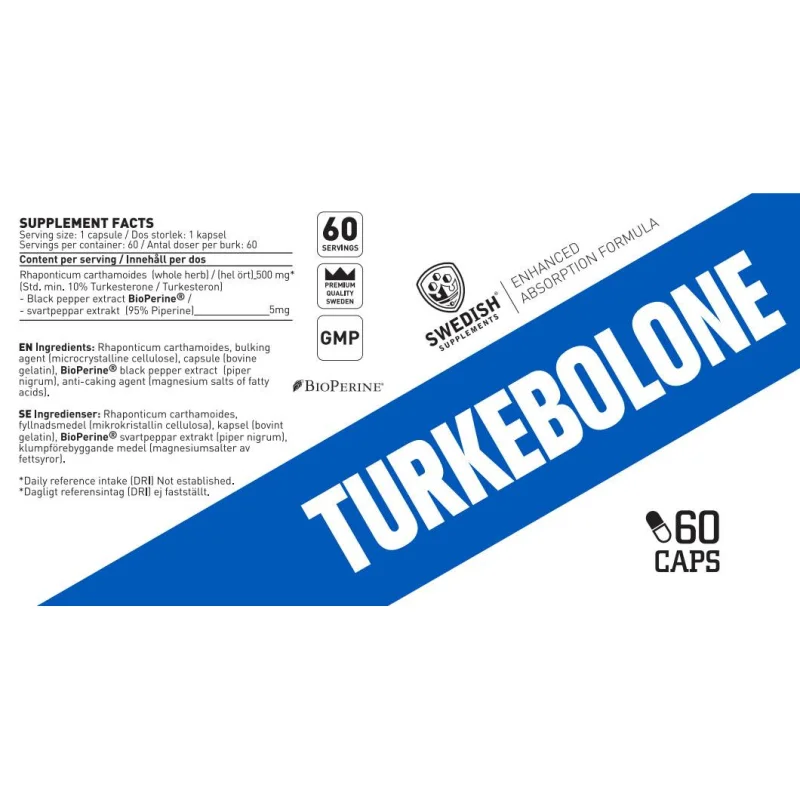 Turkebolone | Turkesterone 500 mg with BioPerine® / 60 капсули, 60 дози - SWEDISH Supplements