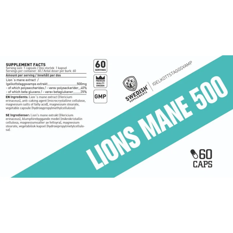 Lion's Mane 500 / 60 капсули, 60 дози - SWEDISH Supplements