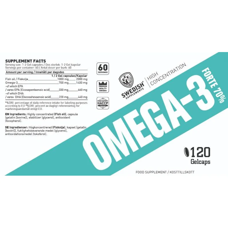 Omega-3 Forte | with 70% Omega-3 (120 дози) / 120 Гел капсули - SWEDISH Supplements