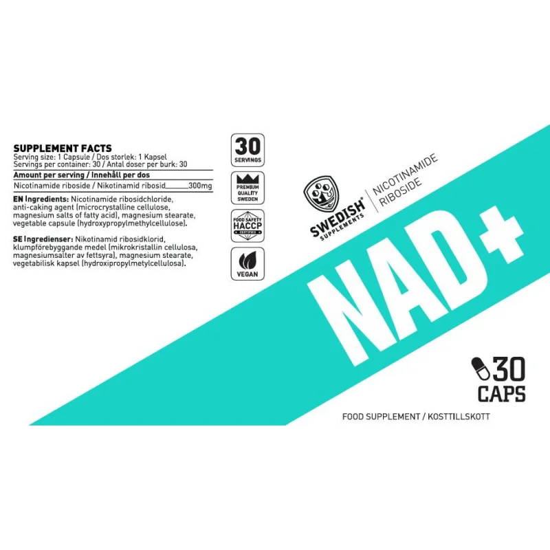 NAD+ 300 mg (30 дози) / 30 капсули - SWEDISH Supplements