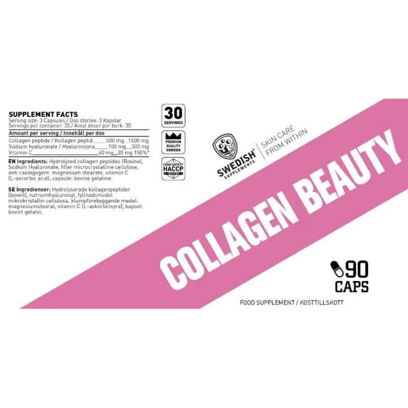 Collagen Beauty | Collagen Peptides with Hyaluronic Acid & Vitamin C (30 дози) / 90 капсули - SWEDISH Supplements