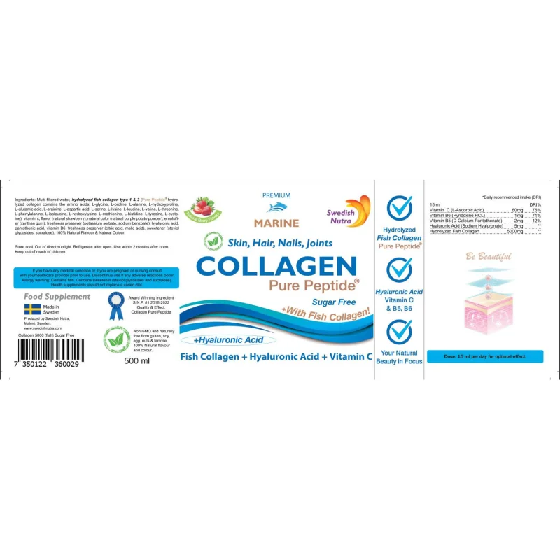 Fish Collagen 5 000 mg | with Hyaluronic Acid + Vitamin C / 500 мл, 33 дози - Swedish Nutra