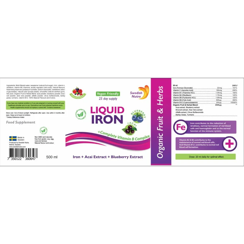 Liquid Iron + B-Complex / 500 мл, 25 дози - Swedish Nutra