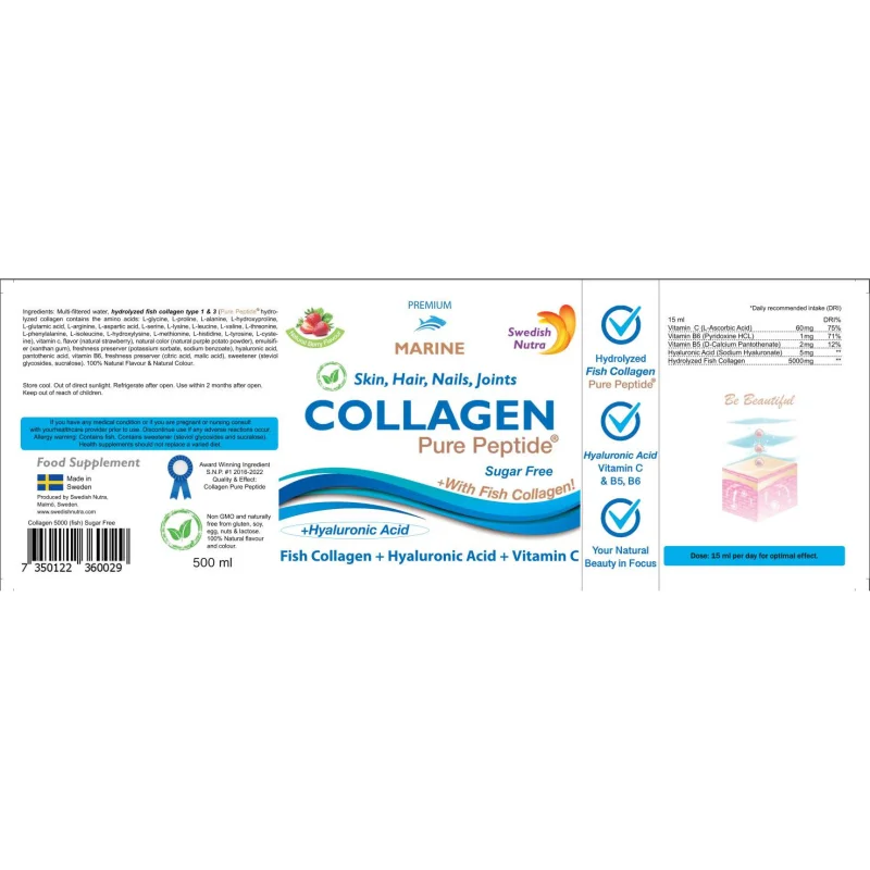 Collagen Marine Beauty | added Vitamin C, Zinc, Biotin and Hyaluronic Acid / 25 мл / 20 x 25 мл - Swedish Nutra