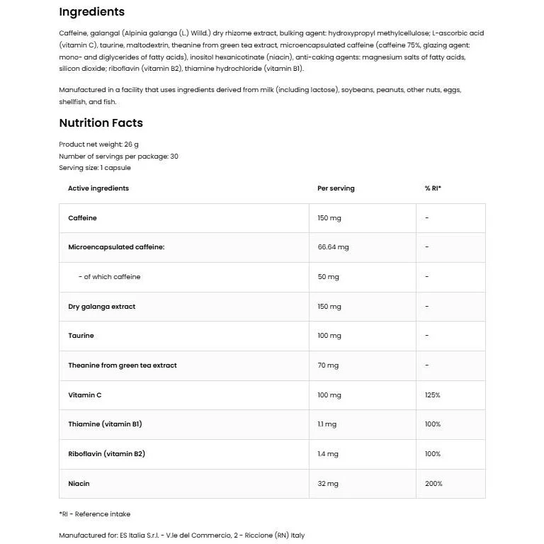 Caffeina Supreme | Caffeine + Taurine & Theanine (30 дози) / 30 капсули - EthicSport