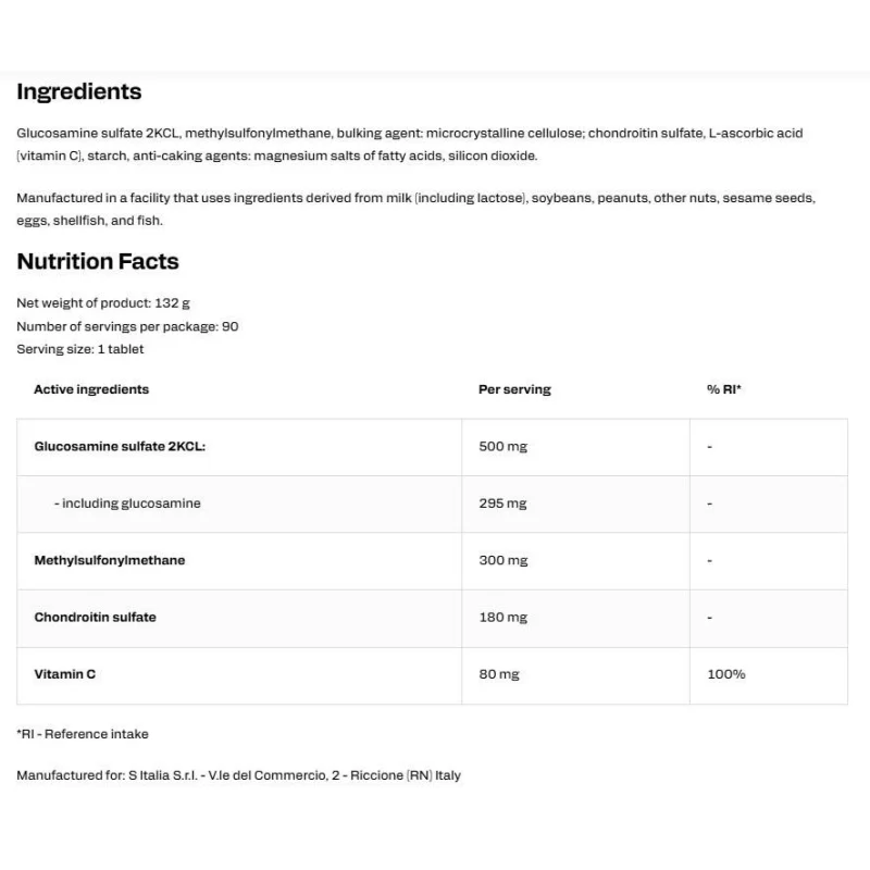 Glucosamina + Chondroitina + MSM + Vitamina C (90 дози) / 90 Таблетки - EthicSport