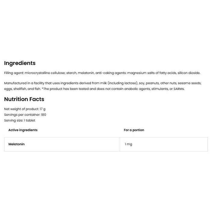 Melatonin 1 mg (180 дози) / 180 Таблетки - EthicSport