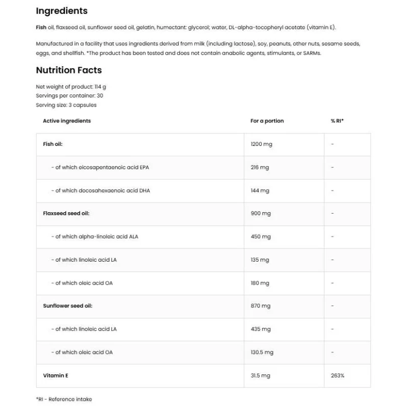 Omega 3-6-9 | Fish, Flaxseed, Sunflower & Vitamin E (30 дози) / 90 Гел капсули - EthicSport