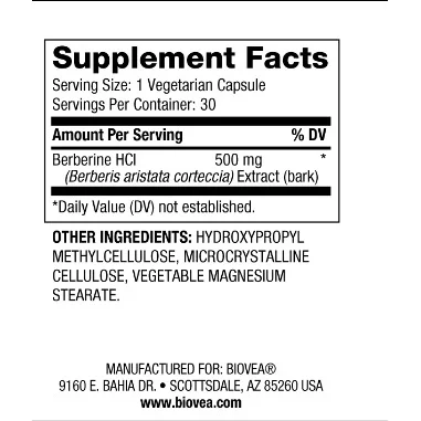 Berberine 500mg - Берберин, Разфасовка 30 vcaps - Biovea