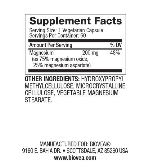 Magnesium 200mg - Магнезий, Разфасовка 60 caps - Biovea