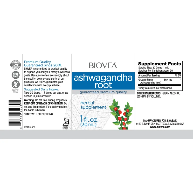 Ashwagandha Root Liquid Drops - Ашваганда на Капки, Разфасовка 30ml - Biovea