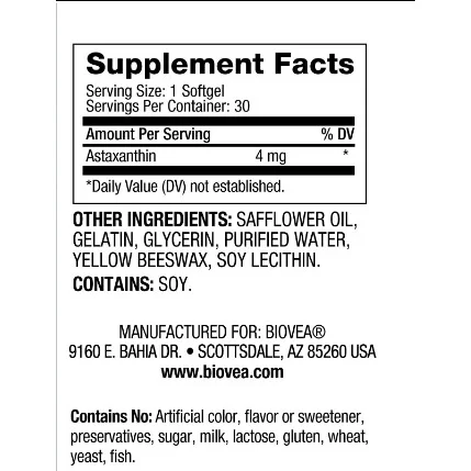 Astaxanthin 4mg - Астаксантин, Разфасовка 30 sgels - Biovea