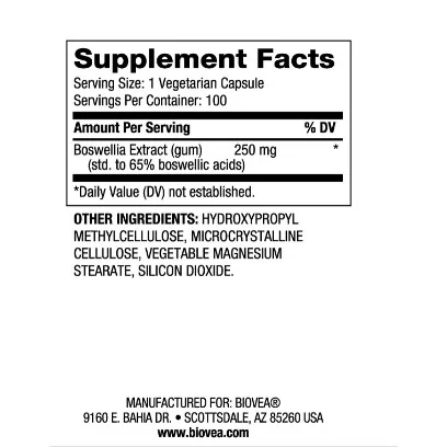 Boswellia 250mg - Босвелия, Разфасовка 100 caps - Biovea