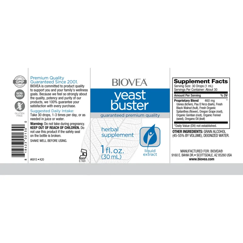 Yeast Buster Liquid Drops - Капки против Гъбични Инфекции, Разфасовка 30ml - Biovea