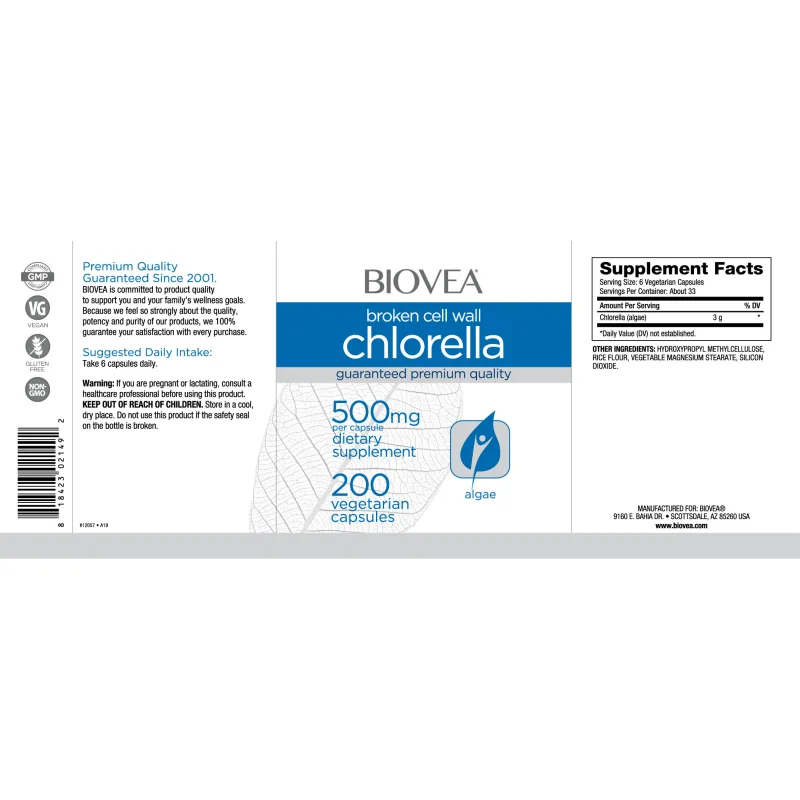 Chlorella 500mg - Хлорела, Разфасовка 200 caps - Biovea
