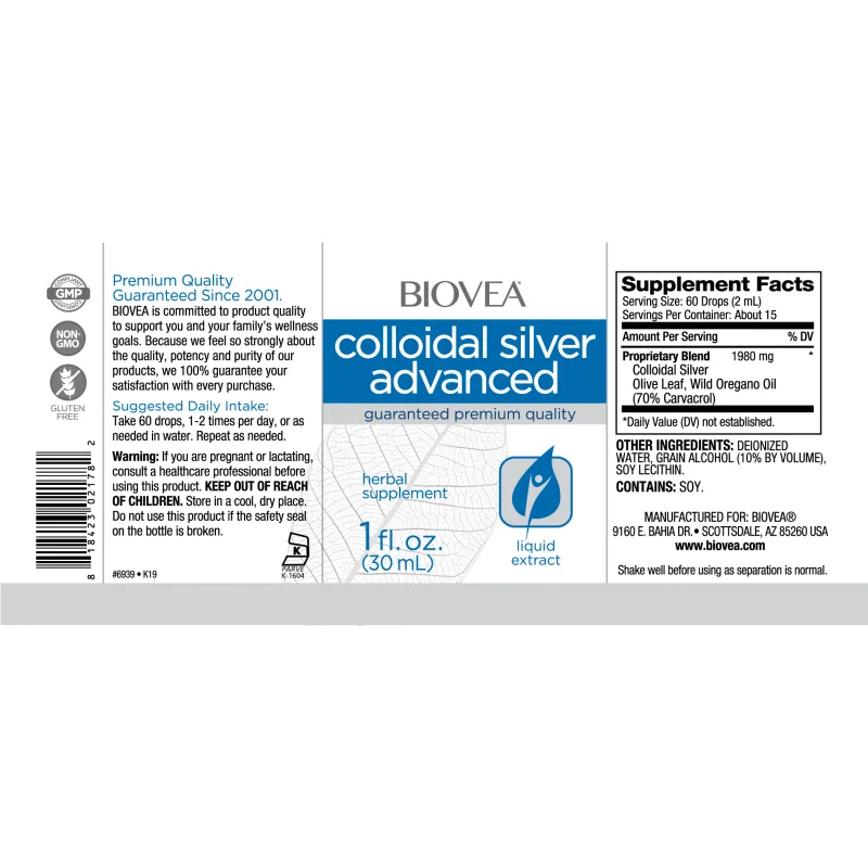 Colloidal Silver Advanced Drops - Колоидно Сребро на Капки, Разфасовка 30ml - Biovea