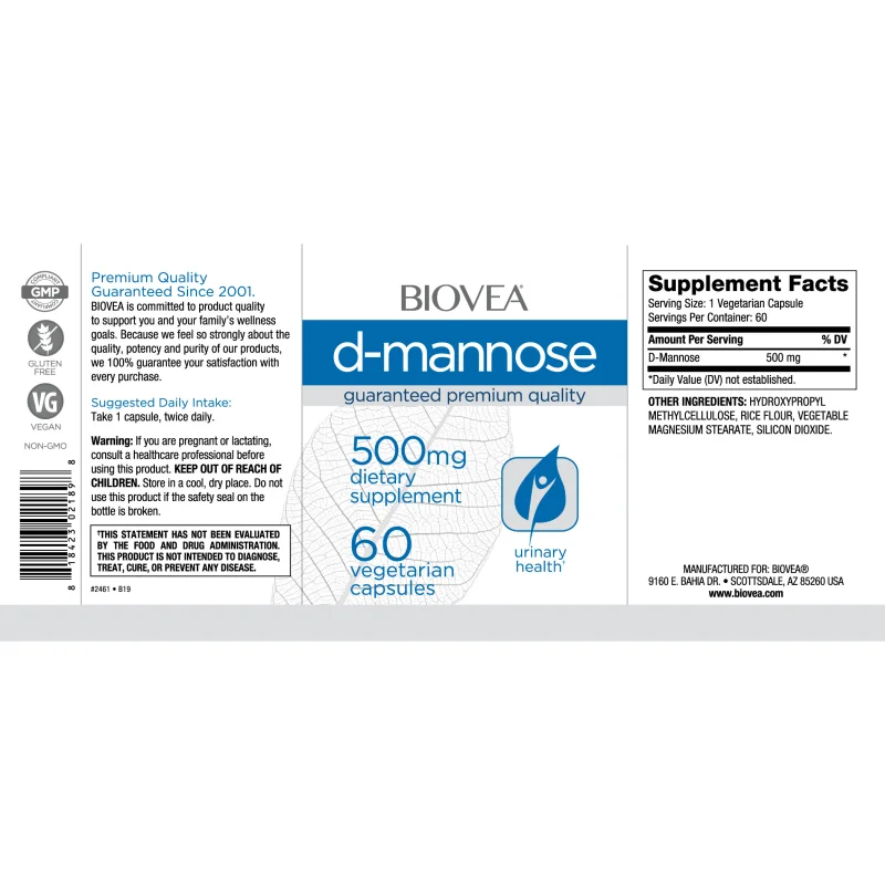 D-Mannose 500mg - Д-Маноза, Разфасовка 60 caps - Biovea