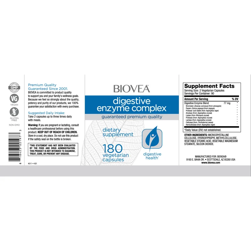 Digestive Enzyme Complex - Храносмилателни Ензими, Разфасовка 180 caps - Biovea