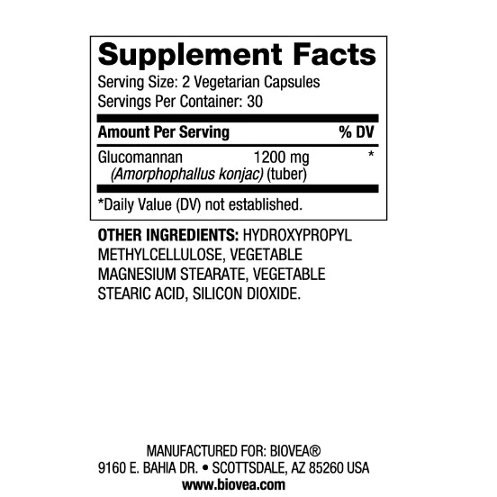 Glucomannan 600mg - Глюкоманан, Разфасовка 60 caps - Biovea